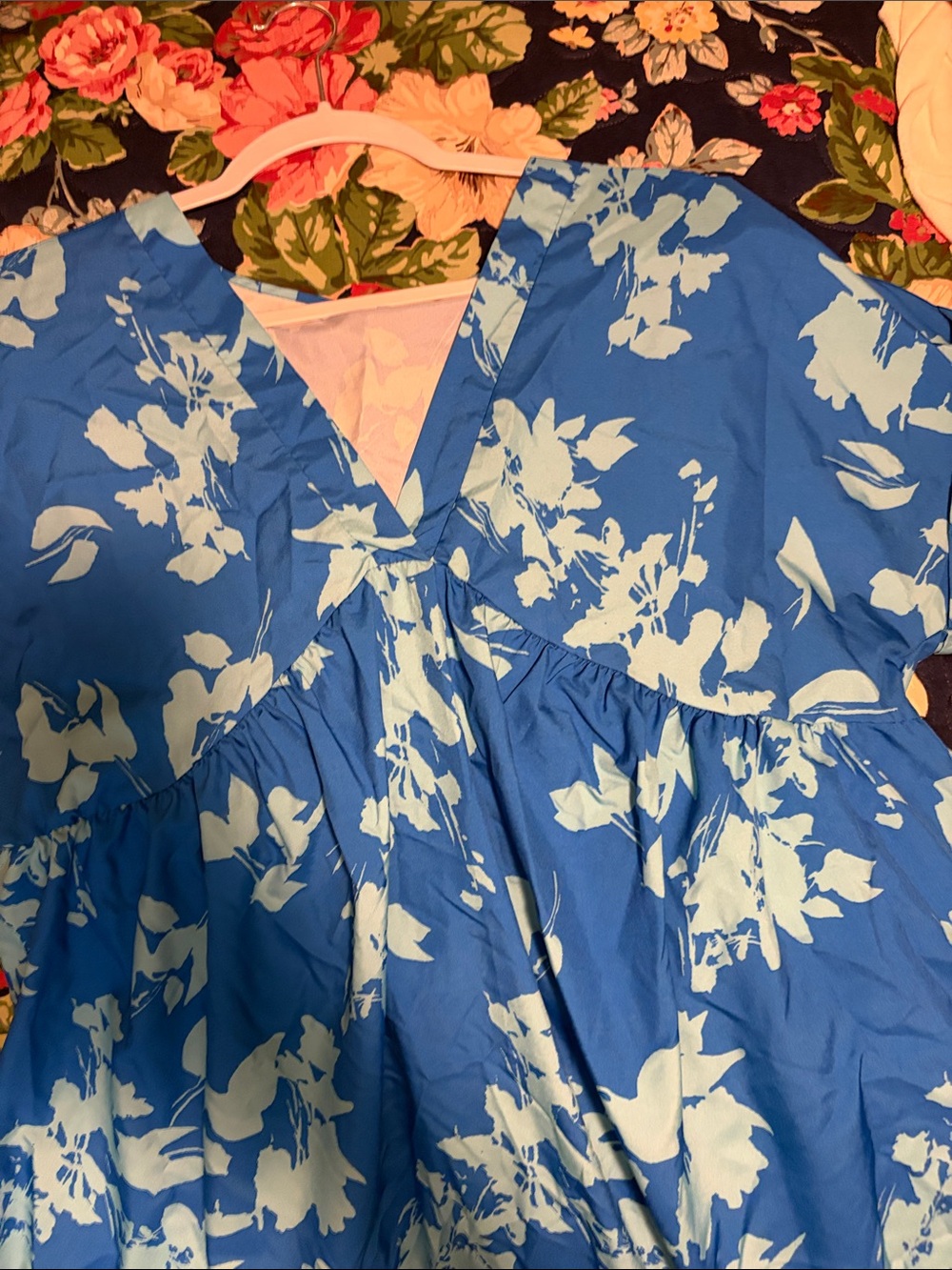 SHEIN Blue and White Floral Mini Dress